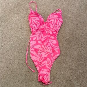 Hurley Pink Leaf Print One Piece Swimsuit
